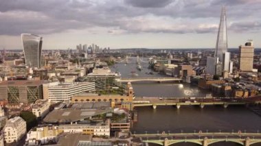 Drone view of the Thames embankment from London City.