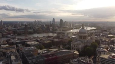 Drone view of central London with St Pauls Cathedral in the frame.