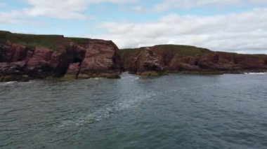 Seaton Kayalıkları Doğa Koruma Alanı 'ndaki kayalık sahilin insansız hava aracı görüntüsü.