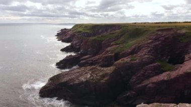 Seaton Kayalıkları Doğa Koruma Alanı 'nın yumuşak eğimli kayalık kıyılarının insansız hava aracı görüntüsü