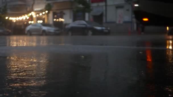 Flooded Street Capital Heavy Downpour Various Cars City Transport Rush — Stockvideo