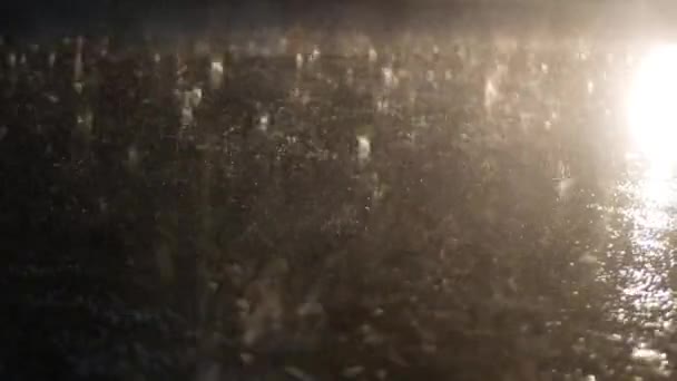 Filming Storm Stream Meeting Asphalt Headlights Reflect Wet Pavement Splashes — Stock Video
