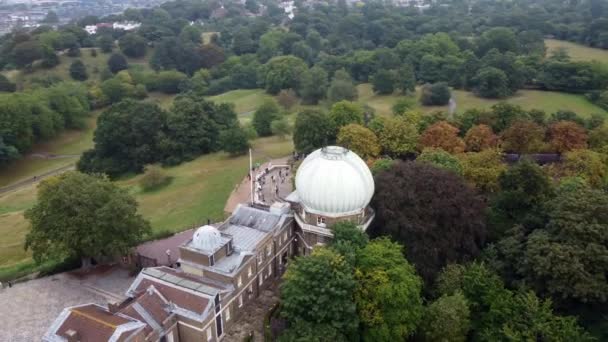 Drone Footage Greenwich Park Observatory White Dome Park Full Old — Video Stock