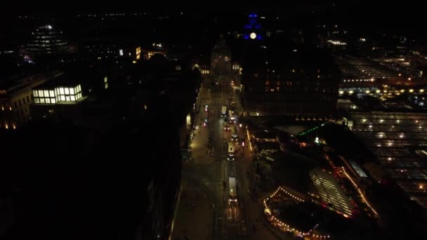 Drone View Busy Street Edinburgh Night Beautiful Shooting Lights Night — Wideo stockowe