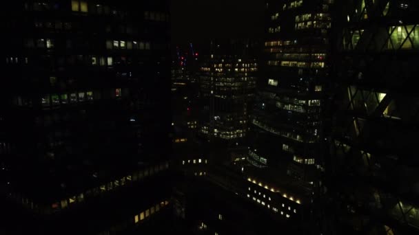 Drone View Night Skyscraper Area London City Famous London Skyscrapers — Stockvideo