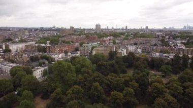 Drone view of the cityscape of Kensington, London. Shooting in cloudy weather.