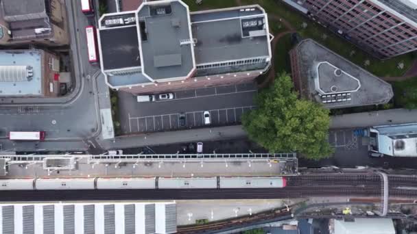 Top View Drone Train Leaves Platform Putney England — Video