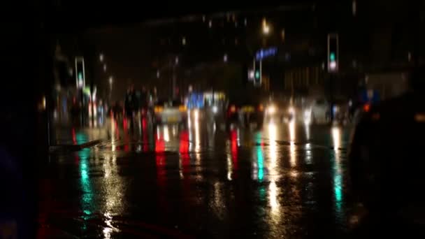 Night Street Big City Heavy Rain Frame Shows Saturated Flow — Vídeo de stock