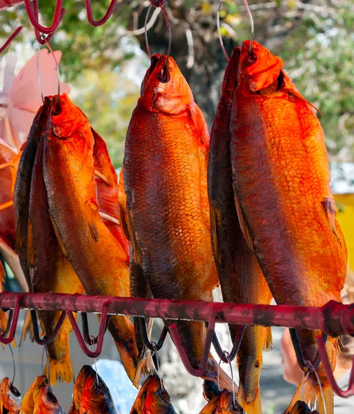 ビールに弱い塩の魚は太陽の下で空気中で乾燥されます 乾燥した金色の魚は 太陽の下で風で消費するために美しく準備されています — ストック写真