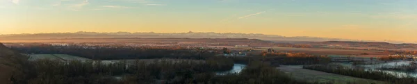 Panorama Řetězu Pyrenejí Při Východu Slunce Clermont Fort Haute Garonne — Stock fotografie