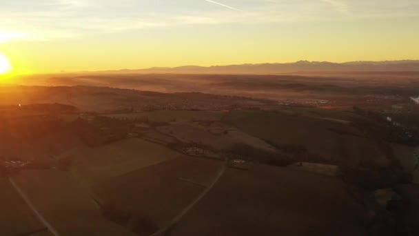 Panoráma Pireneusok Láncán Napkeltekor Clermont Fort Ból Haute Garonne Occitanie — Stock videók