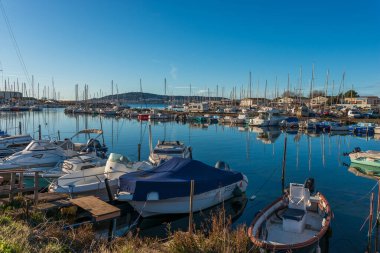 Marina of Balaruc and Mont Saint Clair at the far end, in Occitanie, France