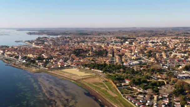 Aerial View Village Meze Winter Morning Herault Occitanie France — Video Stock