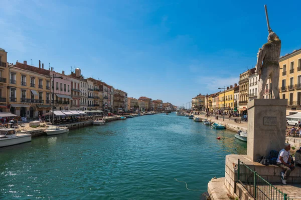 Vista Panorâmica Canal Sete Pela Manhã Primavera Herault Occitanie França — Fotografia de Stock