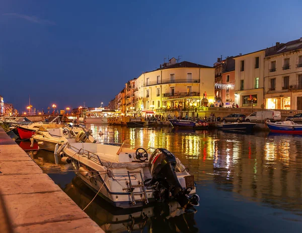 Borda Canal Real Noite Sete Herault Occitanie França — Fotografia de Stock