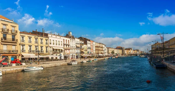 Canal Real Uma Noite Ensolarada Verão Sete Herault Occitanie França — Fotografia de Stock