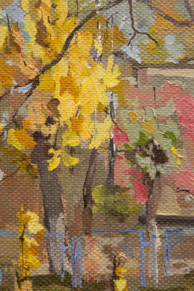 Fragment Malebné Podzimní Krajiny Útulné Nádvoří Některé Stromy Jsou Již — Stock fotografie