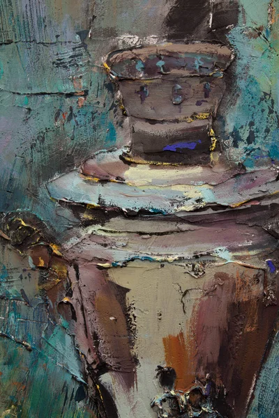 Fragment of a picturesque still life is made in a pasty technique, which conveys the volume and movement of objects. A samovar, a teapot, fruits and vegetables will harmoniously complement each other.