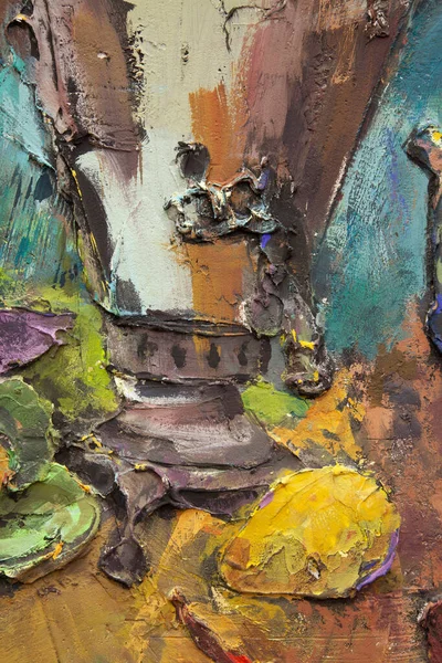 Fragment of a picturesque still life is made in a pasty technique, which conveys the volume and movement of objects. A samovar, a teapot, fruits and vegetables will harmoniously complement each other.