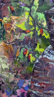 Bir Gürcü sürahisi, bir oryantal vazo, bir çaydanlık, meyve ve renk beneklerini uyumlu bir şekilde tamamlayan resimli natürmort bir yaşam..