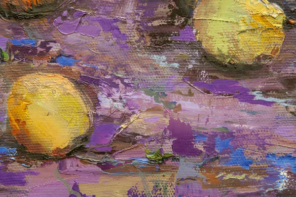 Bir Gürcü sürahisi, bir oryantal vazo, bir çaydanlık, meyve ve renk beneklerini uyumlu bir şekilde tamamlayan resimli natürmort bir yaşam..