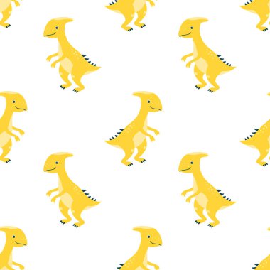 Beyaz arka planda sevimli dinozorlar olan kusursuz vektör deseni