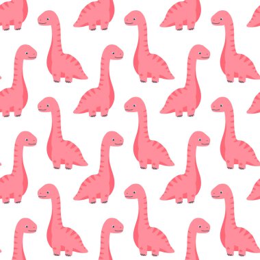 Beyaz arka planda sevimli dinozorlar olan kusursuz vektör deseni