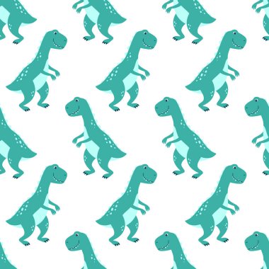 Beyaz arka planda sevimli dinozorlar olan kusursuz vektör deseni