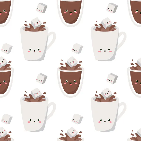 Les Cubes Sucre Sautent Dans Les Tasses Les Verres Café — Image vectorielle