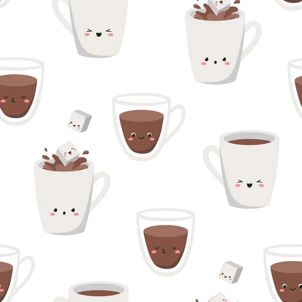 Les Cubes Sucre Sautent Dans Les Tasses Les Verres Café — Image vectorielle