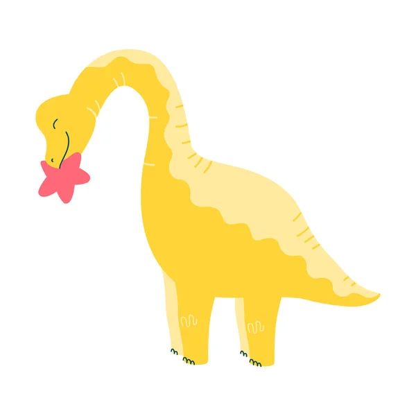 Joli Dinosaure Avec Une Étoile Caractère Isolé Sur Fond Blanc — Image vectorielle