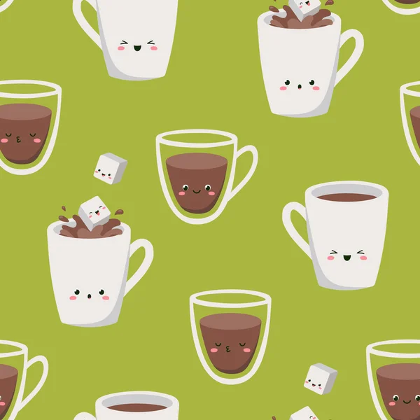 Les Cubes Sucre Sautent Dans Les Tasses Les Verres Café — Image vectorielle