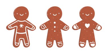 Kremalı zencefilli kurabiyelerin vektör çizimleri. Erkek biçimi. Beyaz arkaplanda izole