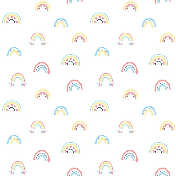 Gökkuşağı ve kalplerle şirin, pürüzsüz bir desen.