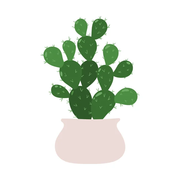 Kaktusz Opuntia Vektorillusztráció Egy Fazékban Lévő Szobanövényről Fehér Alapon Elszigetelve — Stock Vector
