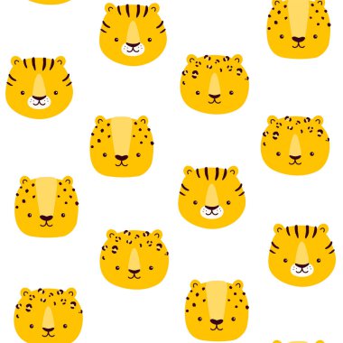 Beyaz arka planda leopar, çita ve kaplan ağızlık desenli vektör.