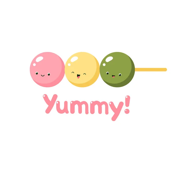 Mignons Personnages Dango Illustration Vectorielle Bonbons Desserts Japonais Tirage Kawaii — Image vectorielle