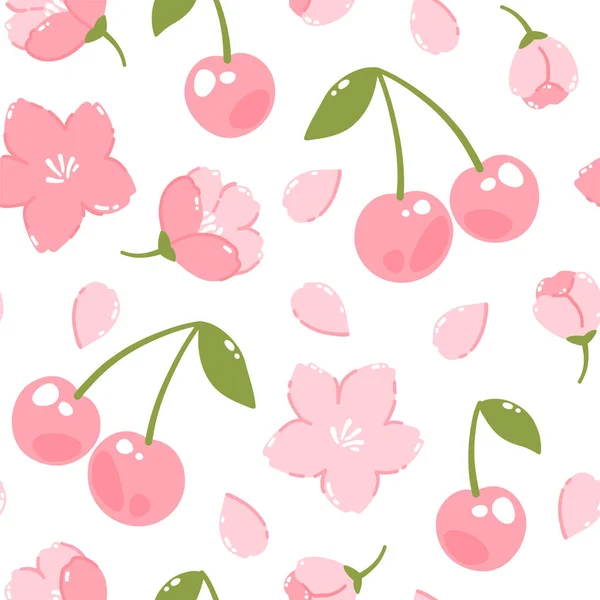 Spring Vector Seamless Pattern Sakura Cherry Fruits — Image vectorielle