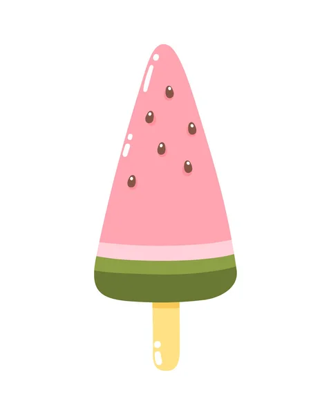 用一根棍子把西瓜冰激淋切碎 冷甜点 夏天的甜蜜 因白人背景而被隔离 — 图库矢量图片