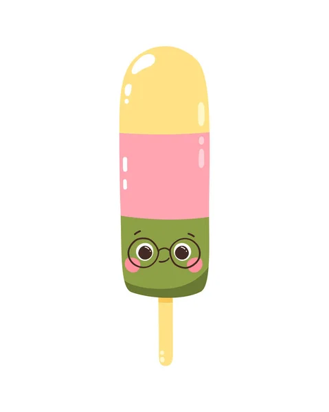 Lindo Personaje Vector Paletas Multicolores Palo Helado Postre Frío Dulzura — Archivo Imágenes Vectoriales