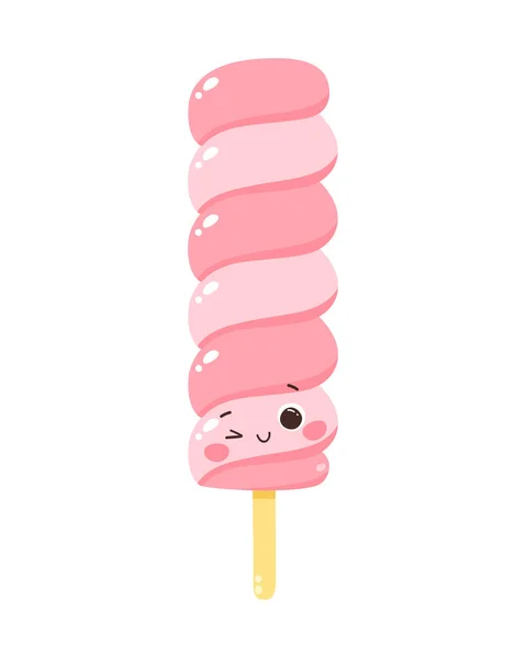可爱的矢量人物粉红棒棒糖 冷甜点冰淇淋 夏天的甜蜜 因白人背景而被隔离 — 图库矢量图片