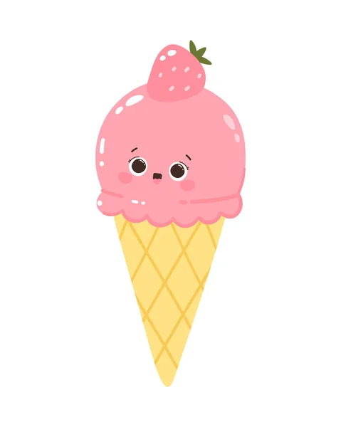 Χαριτωμένο Vector Χαρακτήρα Γρανίτες Φράουλες Ένα Κώνο Παγωτό Κρύου Επιδόρπιου — Διανυσματικό Αρχείο