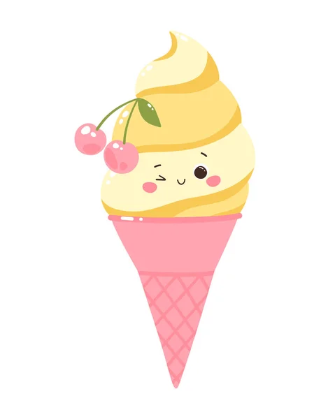 Симпатичный Векторный Персонаж Эскимо Вишней Конусе Холодное Десертное Мороженое Летняя — стоковый вектор