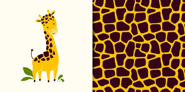 Coleção Vetores Imprimir Com Personagem Girafa Bonito Mais Padrão Sem —  Vetores de Stock