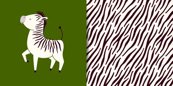 Vektorkollektion Tryck Med Söt Zebra Karaktär Sömlöst Mönster Med Djurskinn — Stock vektor