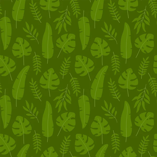 Vektornahtloses Muster Mit Grünen Tropischen Blättern — Stockvektor