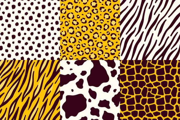 Conjunto Vetorial Padrões Sem Costura Com Peles Animais Cheetah Leopardo — Vetor de Stock