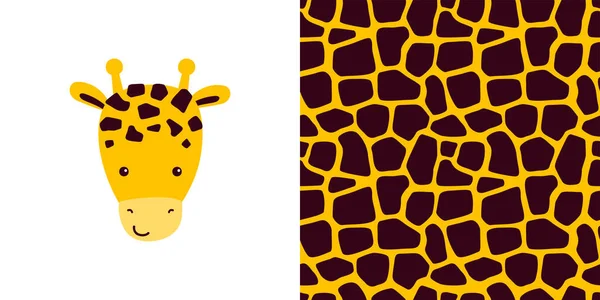 Vector Kollektion Print Mit Niedlichem Giraffencharakter Nahtlosem Muster Mit Tierfellen — Stockvektor