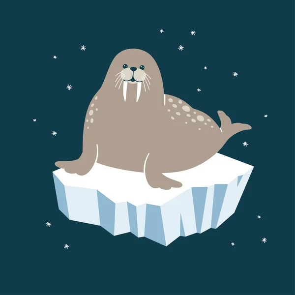 Vector Illustratie Van Een Schattige Walrus Een Ijsberg — Stockvector