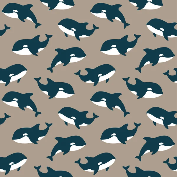 Vector Seamless Pattern Cute Killer Whales — Stock Vector